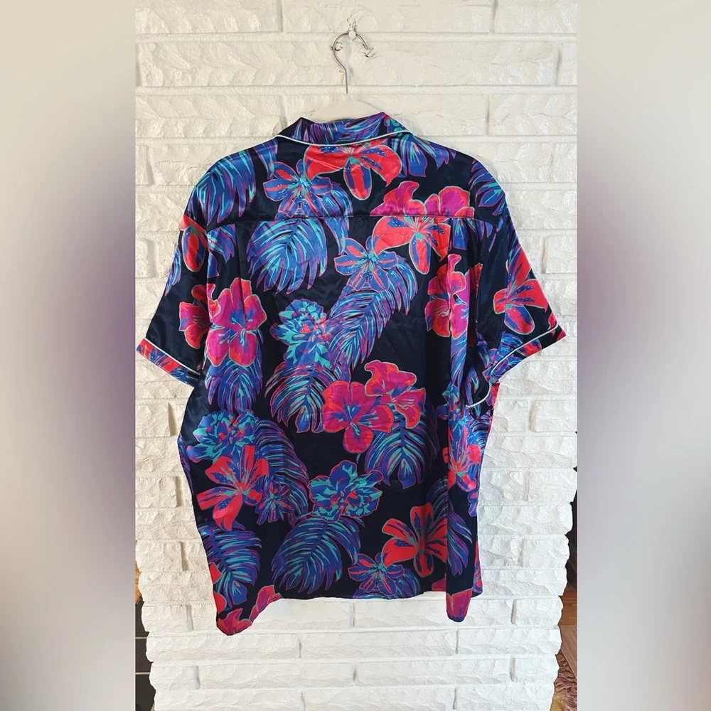 Men's Chubbies Tropical Floral Shirt and Short Pajama Set - Blue and Pink - Picture 5 of 9